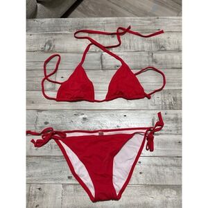 Victoria's Secret Red Triangle Bikini Set Side Tie Bottoms Small